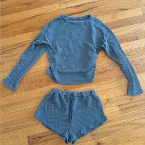 Blue Waffle Knit Lounge Set